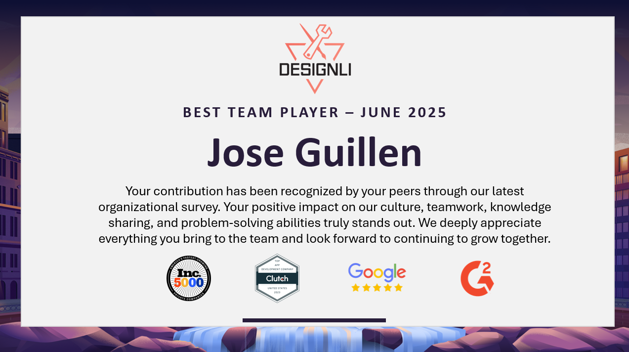 Designli Best Team Player Award - June 2025